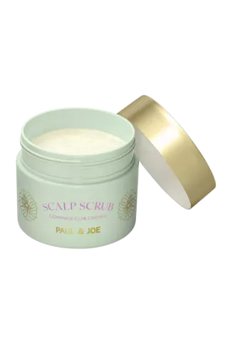 Paul & Joe Beauté Scalp Scrub sage green 240g jar with an elegant gold lid.