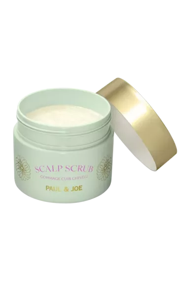 Paul & Joe Beauté Scalp Scrub sage green 240g jar with an elegant gold lid.